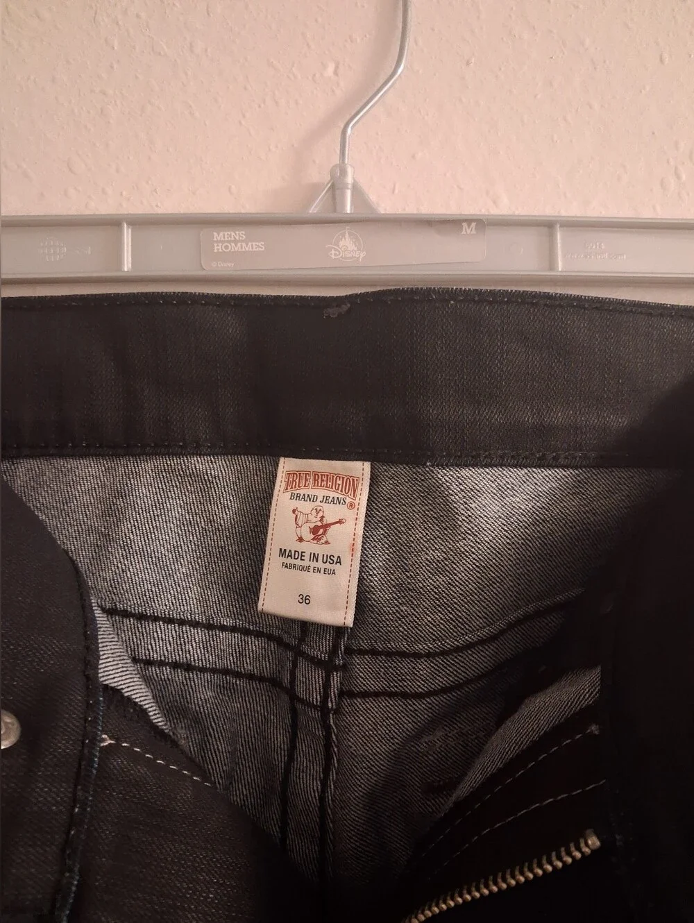 TRUE RELIGION RICKY Mens Flap Pockets Straight Black Denim Jeans 36x32